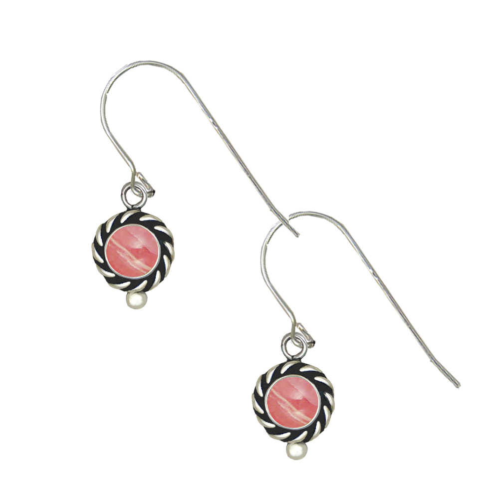 Sterling Silver Little Rhodocrosite Gemstone Drop Dangle Earrings